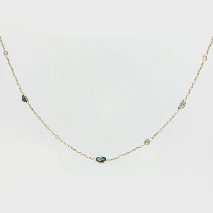 18K Yellow Gold Sapphire & Diamond Bezel-Set Station Necklace