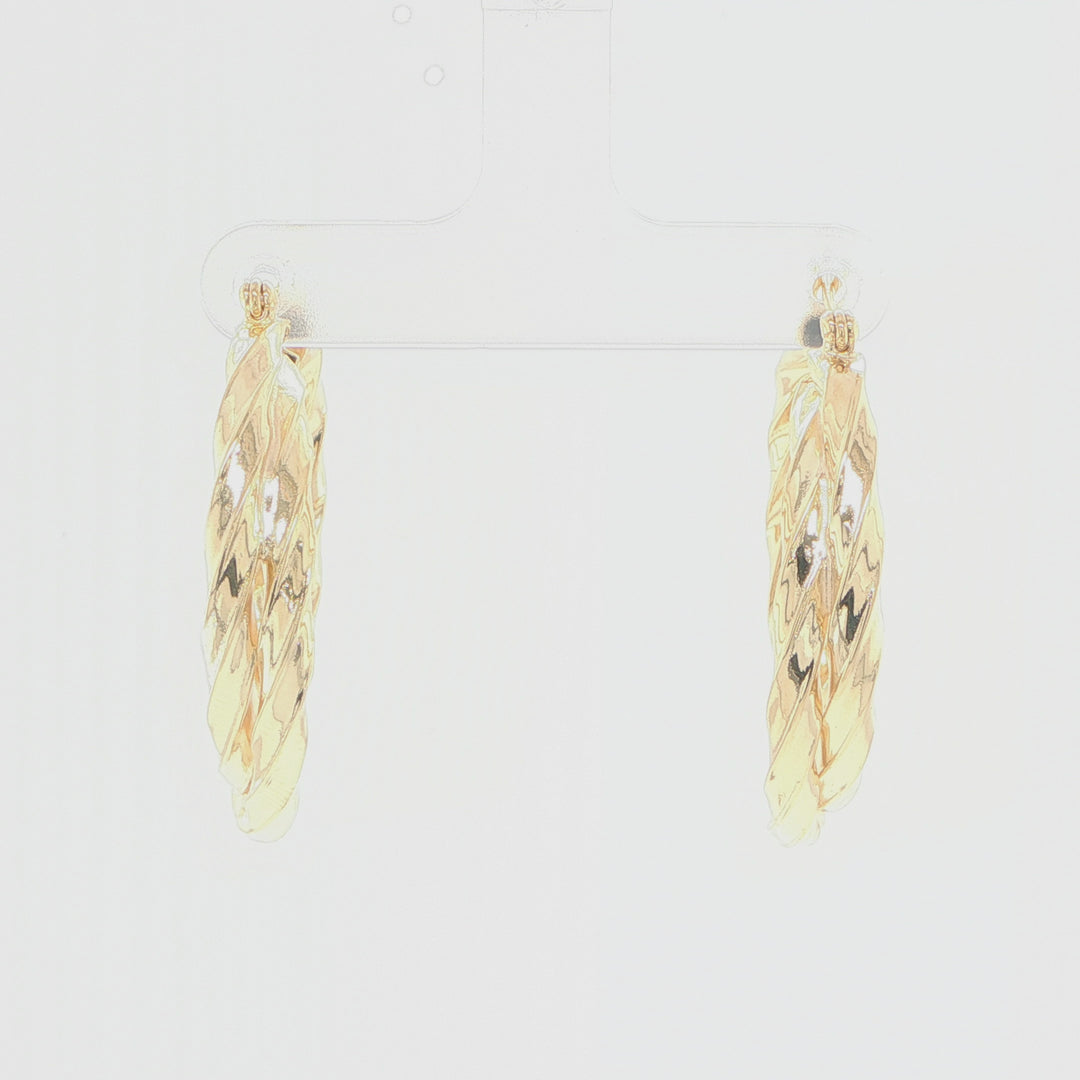 14K Yellow Gold Double Hoop Twist Earrings