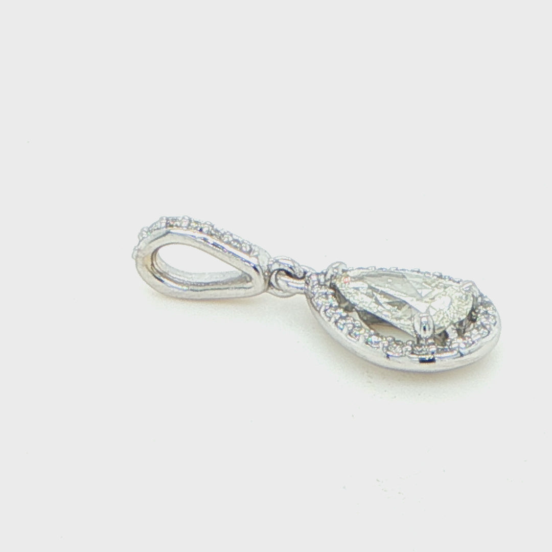 14K White Gold Pear Shape Diamond Drop Pendant