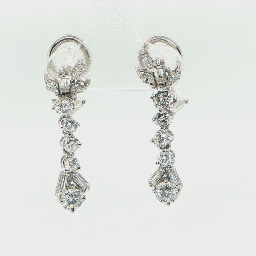 14K White Gold Multi-Cut Diamond Drop Earrings