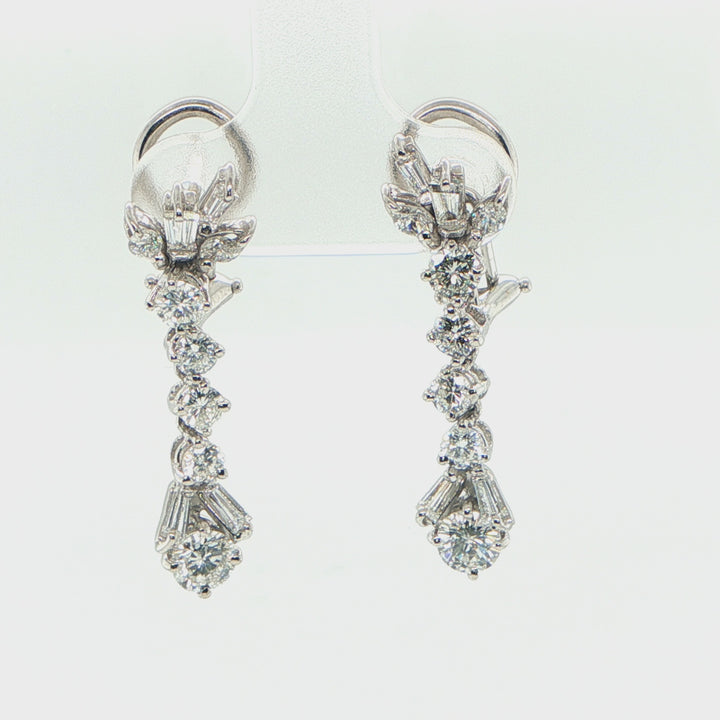 14K White Gold Multi-Cut Diamond Drop Earrings
