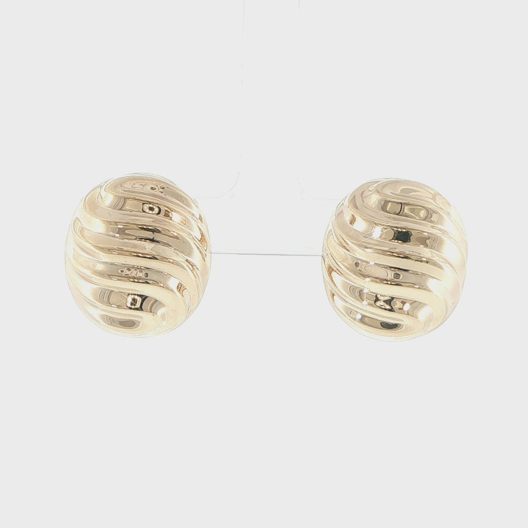 14K Yellow Gold Ribbed Dome Earrings