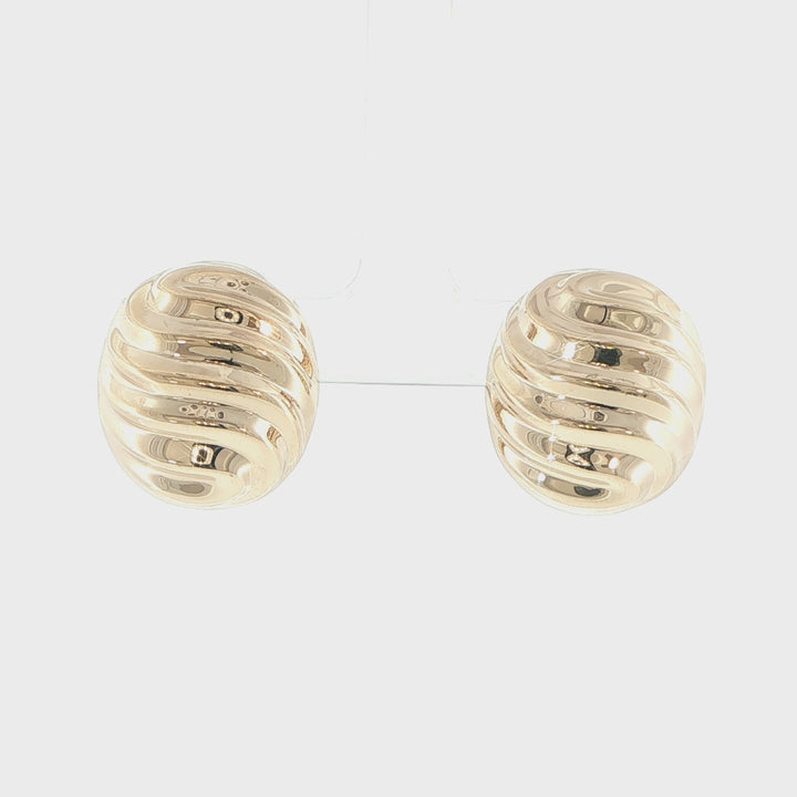 14K Yellow Gold Ribbed Dome Earrings