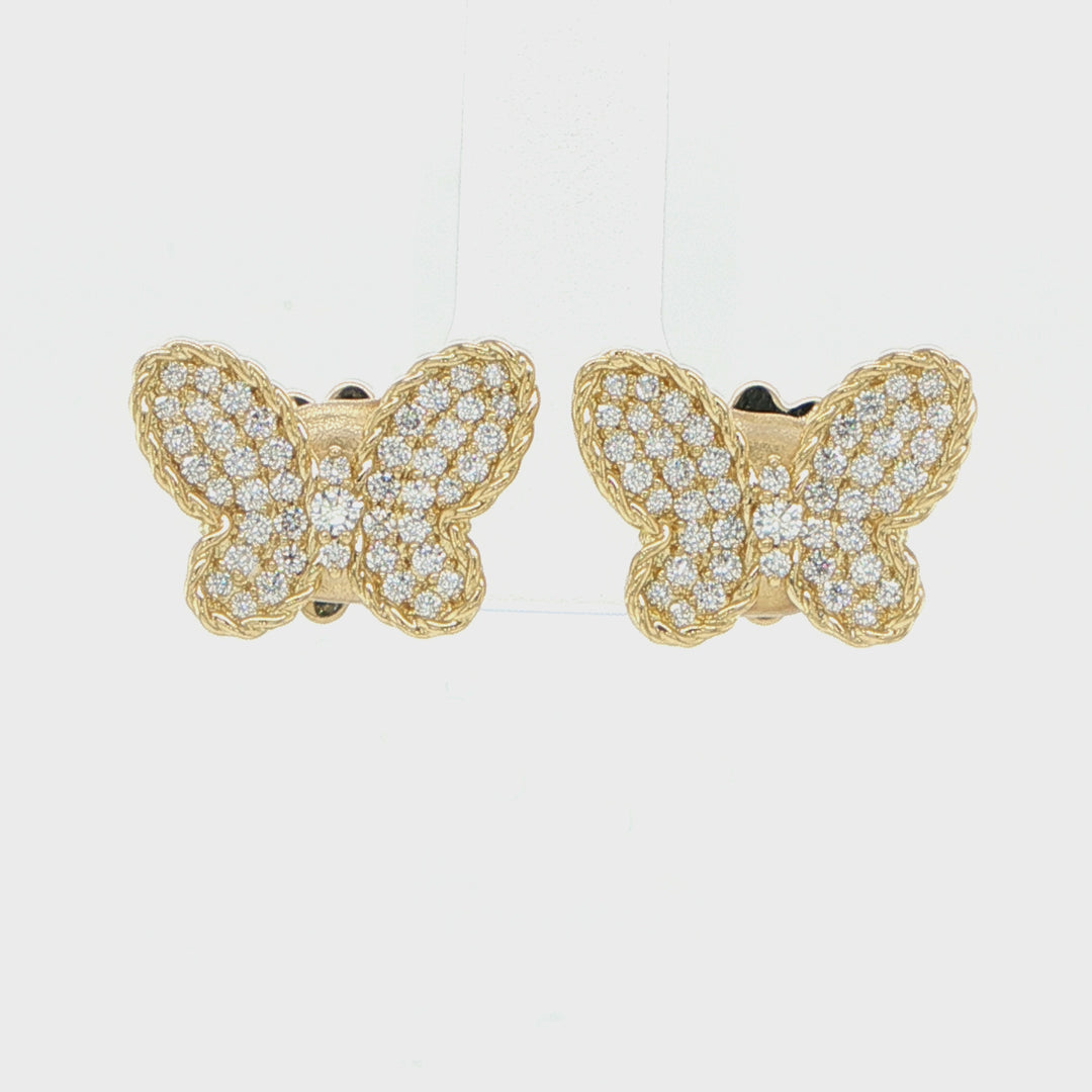Roberto Coin Jasmine 18K Yellow Gold Pave Diamond Butterfly Stud Earrings