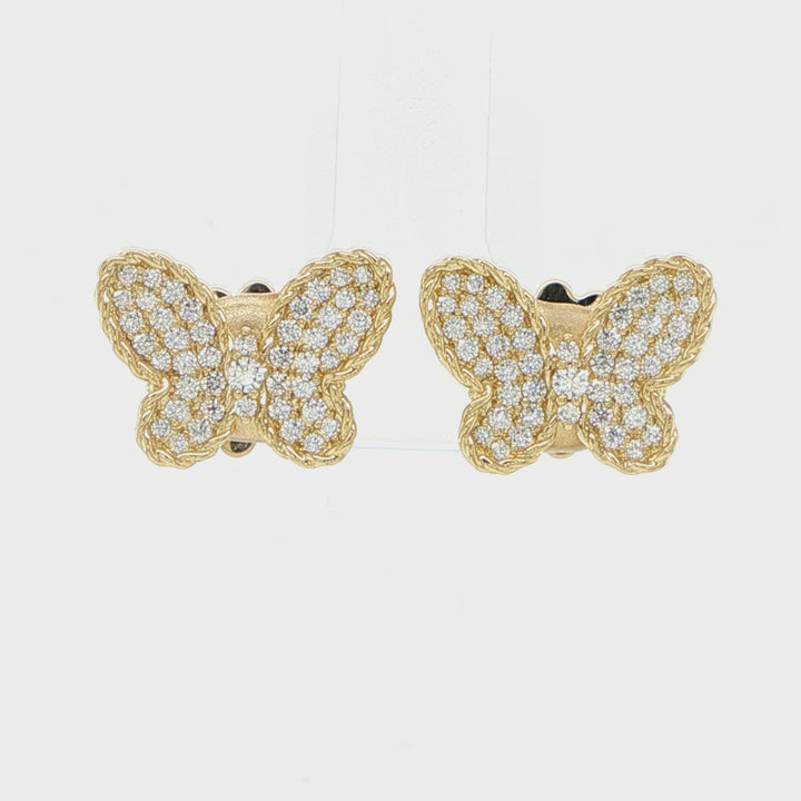 Roberto Coin Jasmine 18K Yellow Gold Pave Diamond Butterfly Stud Earrings