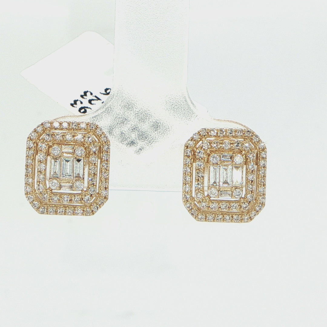 Majolie 14K Yellow Gold Baguette Round Diamond Stud Earrings