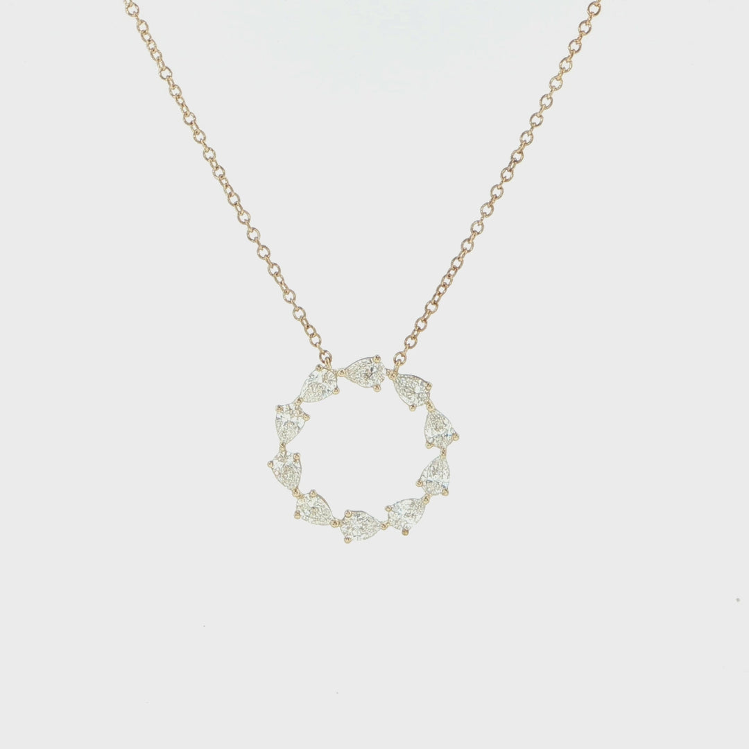 14K Yellow Gold Pear Cut Diamond Circle Necklace