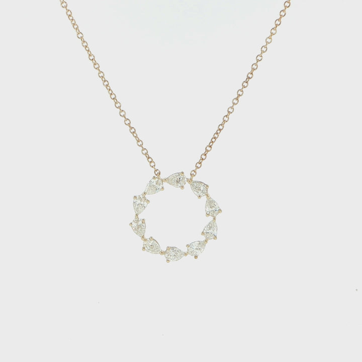 14K Yellow Gold Pear Cut Diamond Circle Necklace