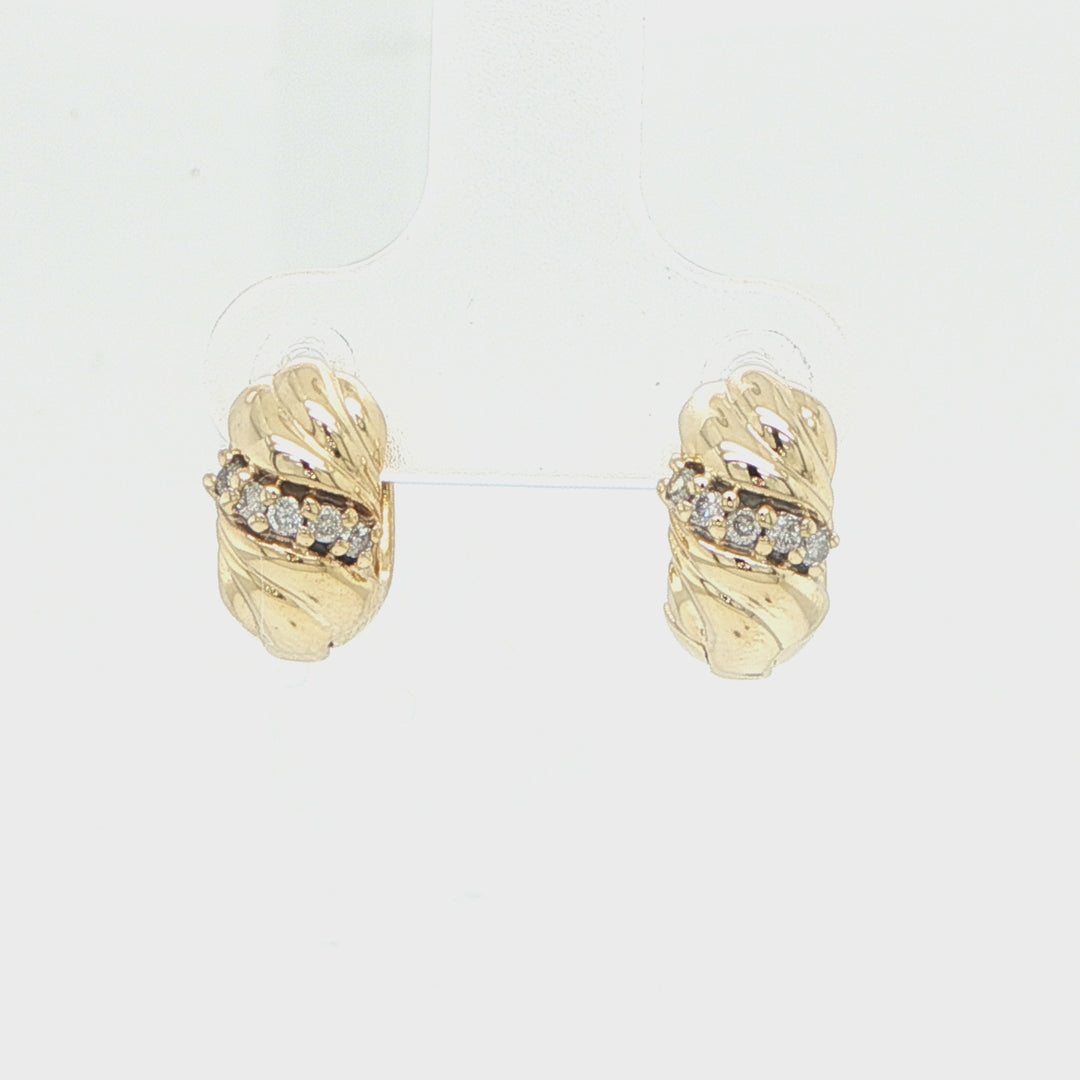 14K Yellow Gold Diamond Huggie Earrings