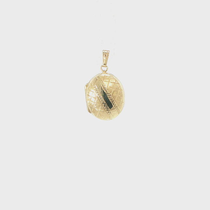 14K Yellow Gold Textured Oval Locket Pendant 22mm