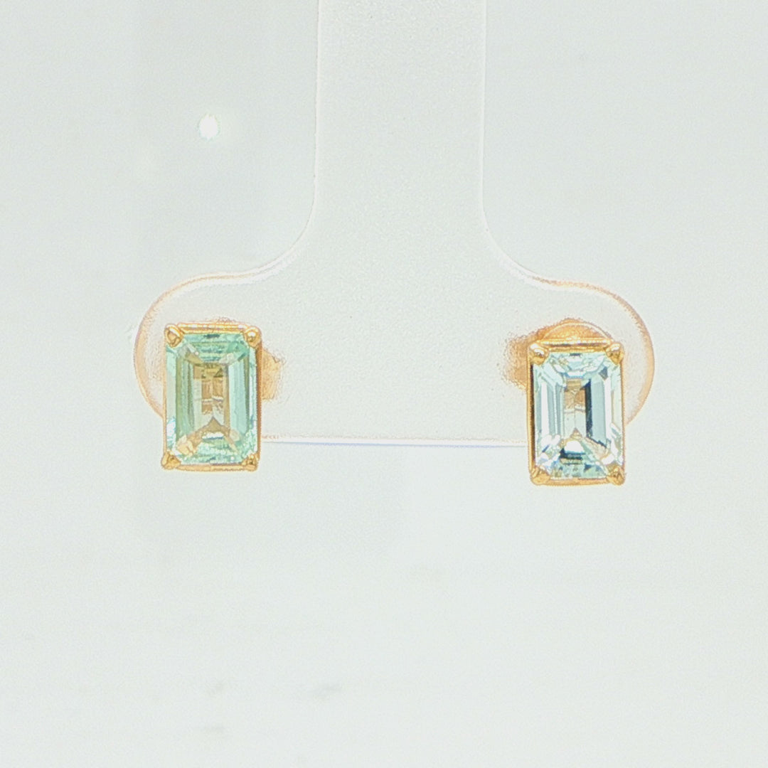 14K Yellow Gold Aquamarine Stud Earrings