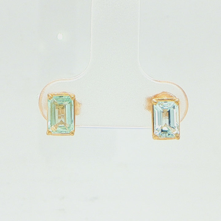14K Yellow Gold Aquamarine Stud Earrings