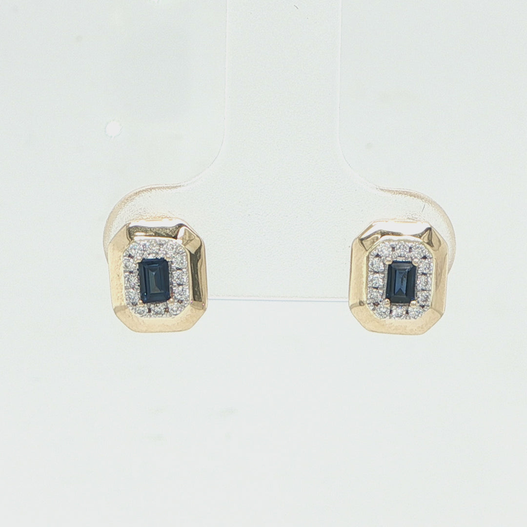14K Yellow Gold Sapphire & Diamond Stud Earring