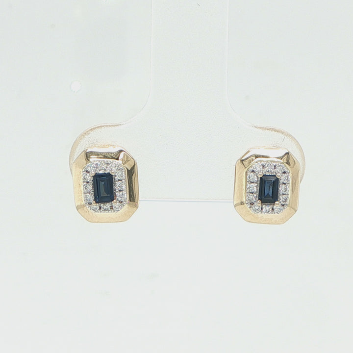 14K Yellow Gold Sapphire & Diamond Stud Earring