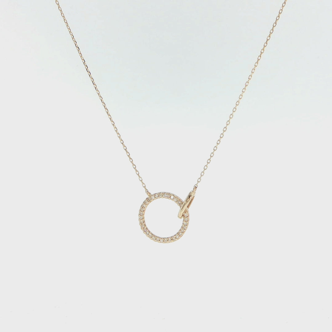 14K Yellow Gold Diamond Open Circle Necklace