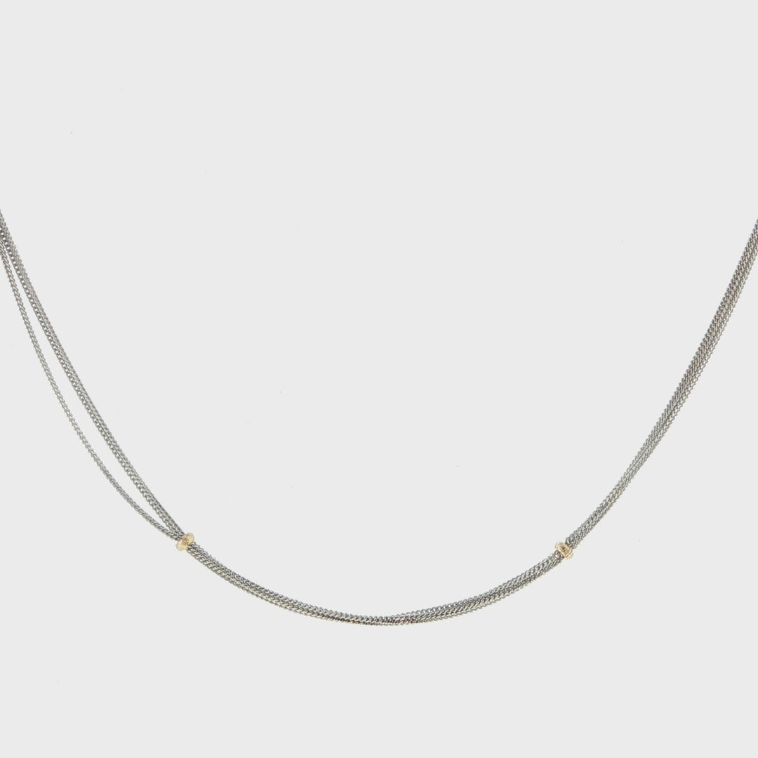 14K White Gold Multi-Strand Necklace with 14K Yellow Gold Stations