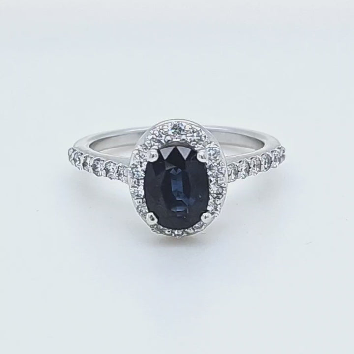 Sapphire and Diamond Halo Ring