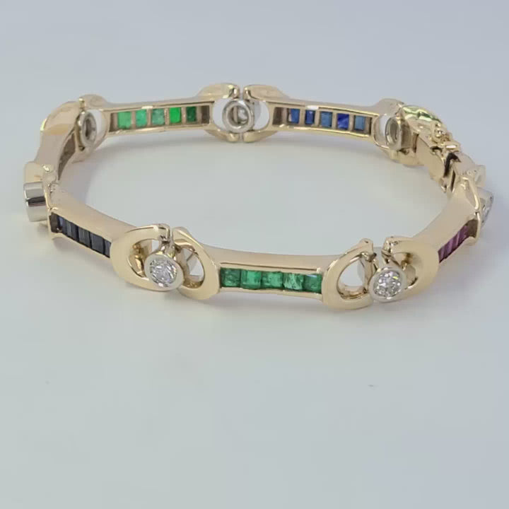 Ruby, Sapphire, Emerald and Diamond Station Bracelet