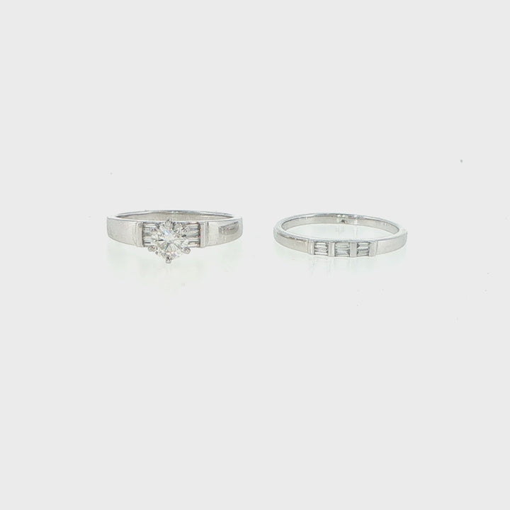 Platinum Diamond Wedding Set Round Brilliant & Baguette Diamonds