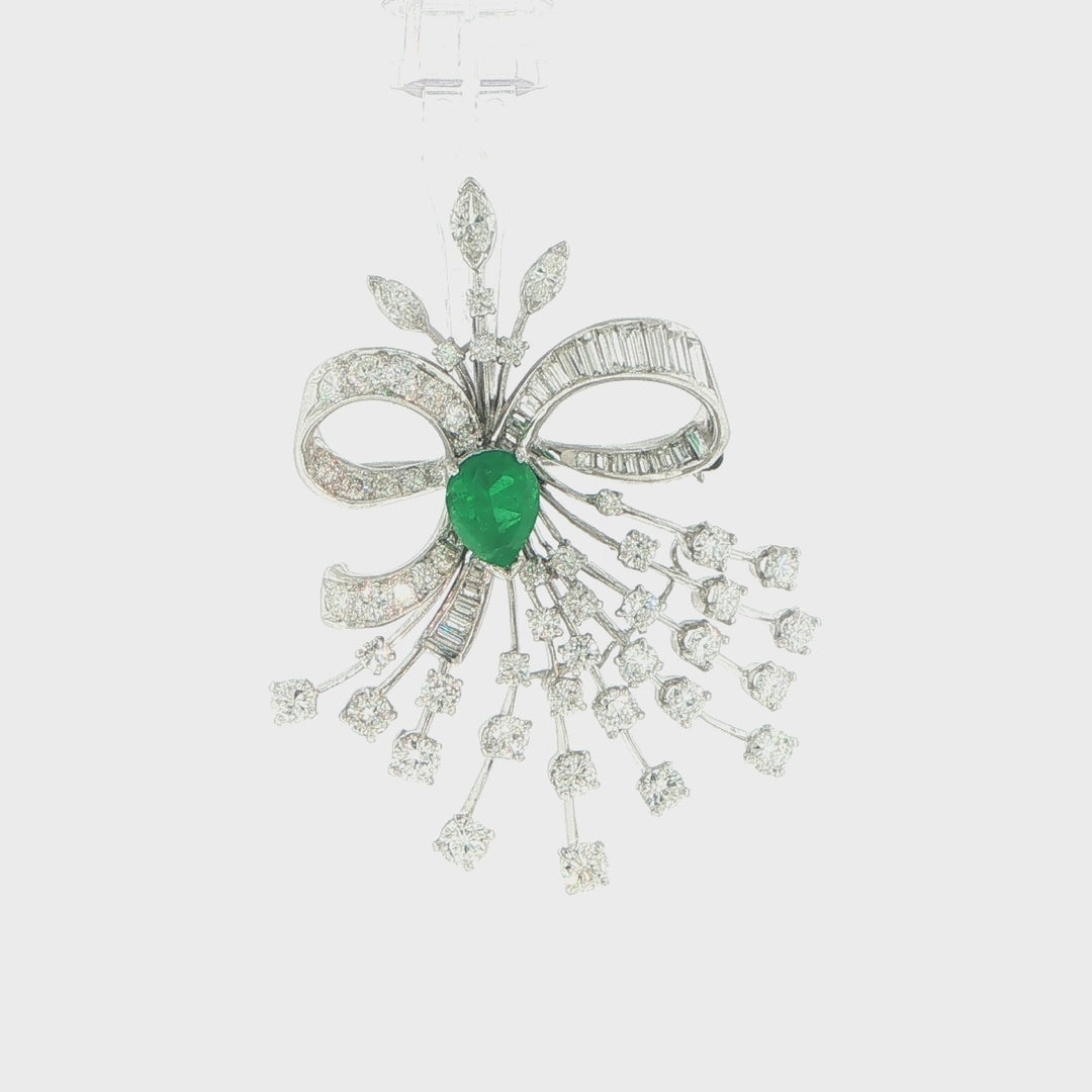 Platinum Bouquet Brooch with Emerald & Diamonds