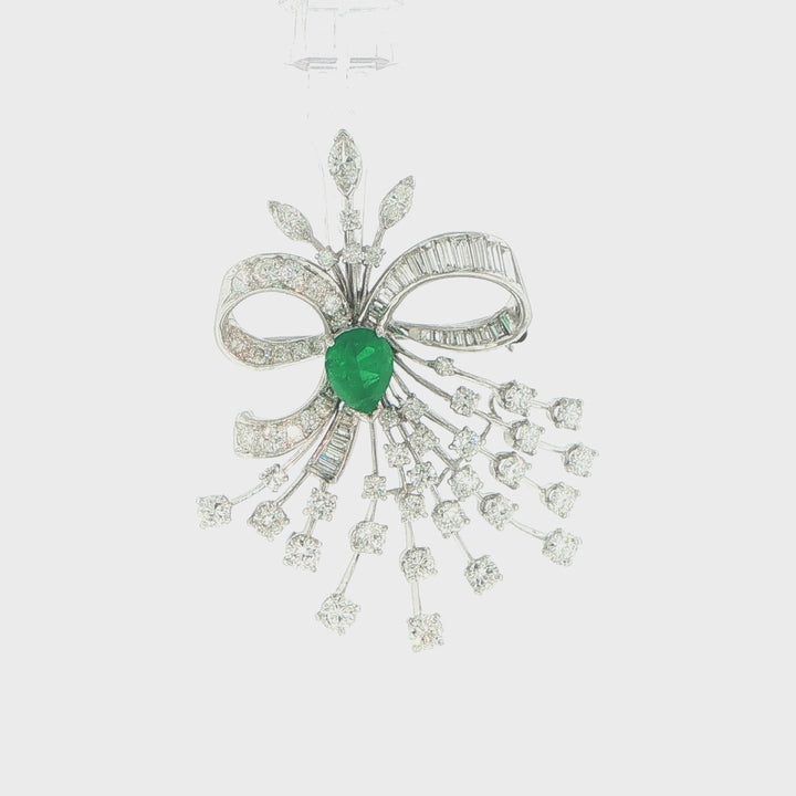 Platinum Bouquet Brooch with Emerald & Diamonds