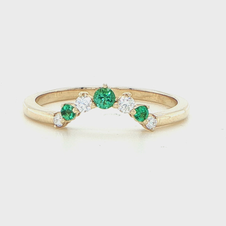 14K Yellow Gold Emerald and Diamond Curve Ring