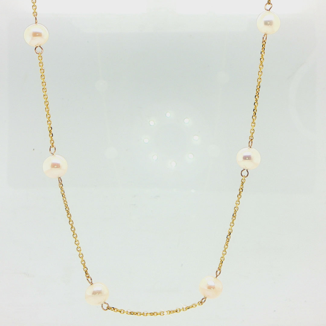 14K Yellow Gold Freshwater Pearl Station Necklace