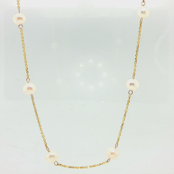 14K Yellow Gold Freshwater Pearl Station Necklace