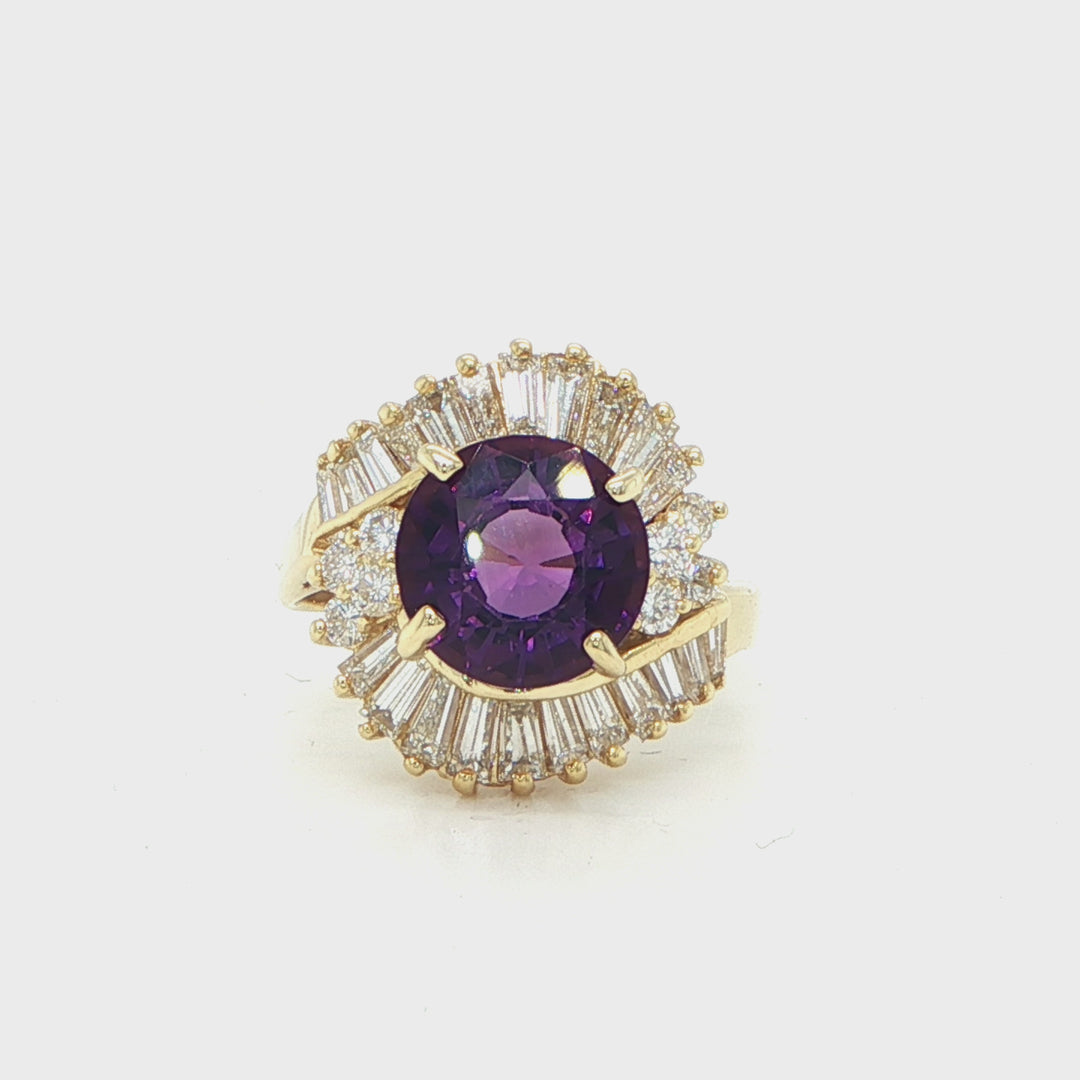 14K Yellow Gold Amethyst & Diamond Fashion Ring