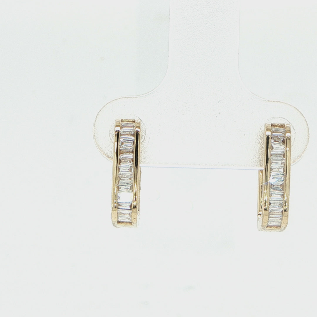 14K Yellow Gold Baguette Hoop Earrings