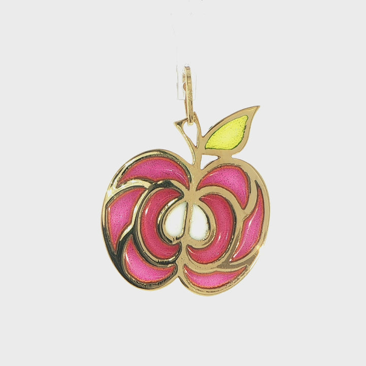 14K Yellow Gold Enamel Apple Pendant