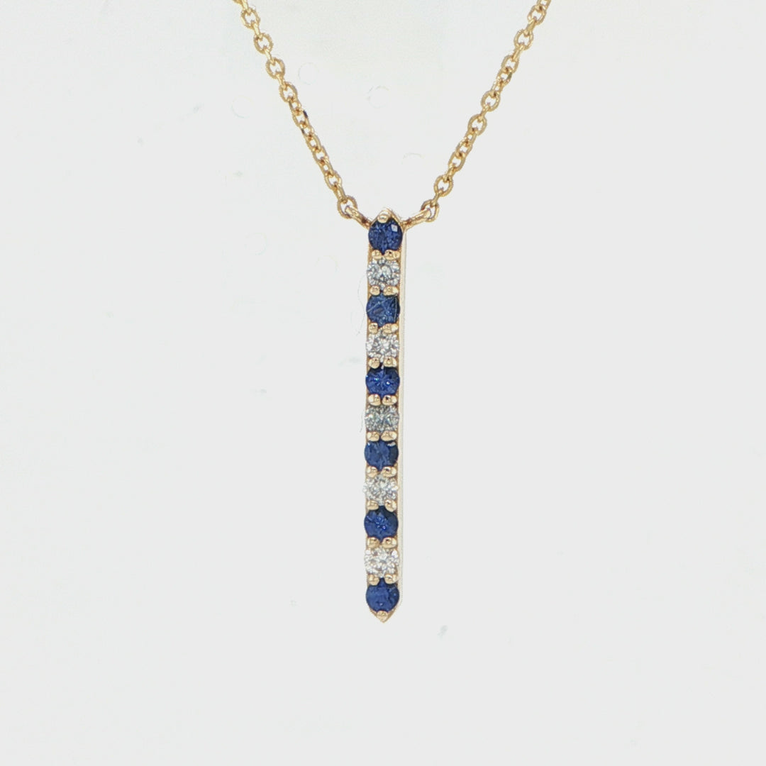 14K Yellow Gold Sapphire Diamond Bar Necklace