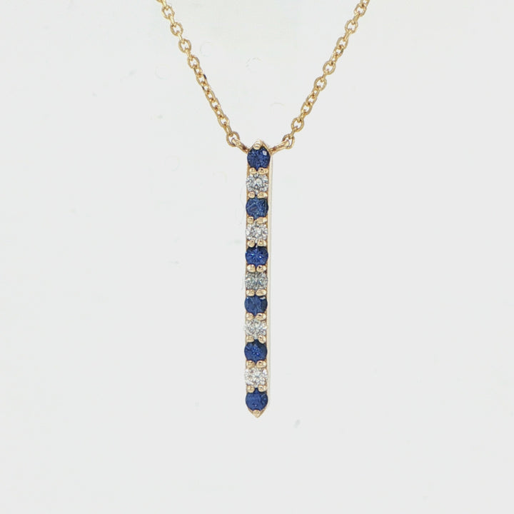 14K Yellow Gold Sapphire Diamond Bar Necklace