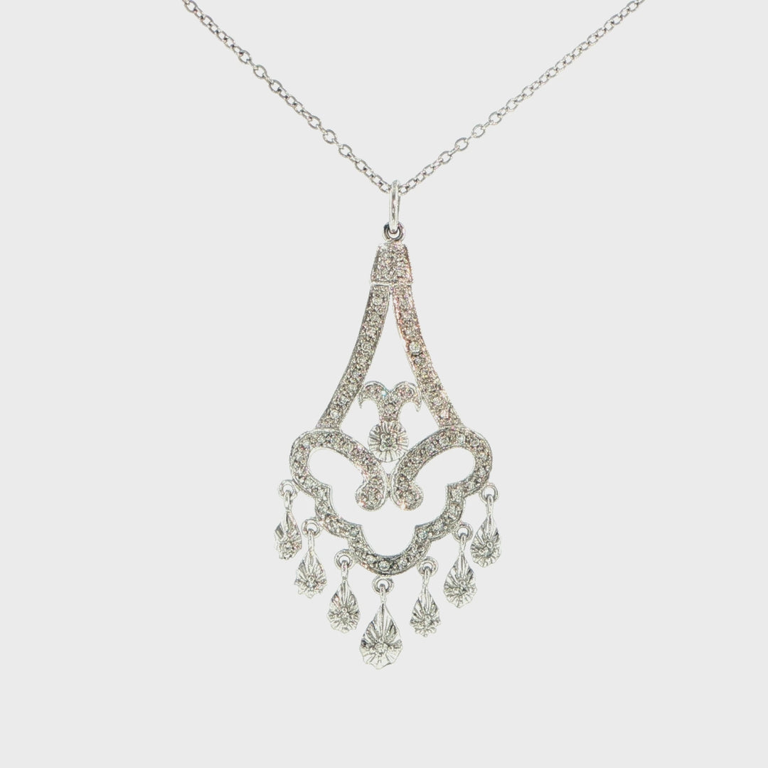 14K White Gold Diamond Chandelier Necklace