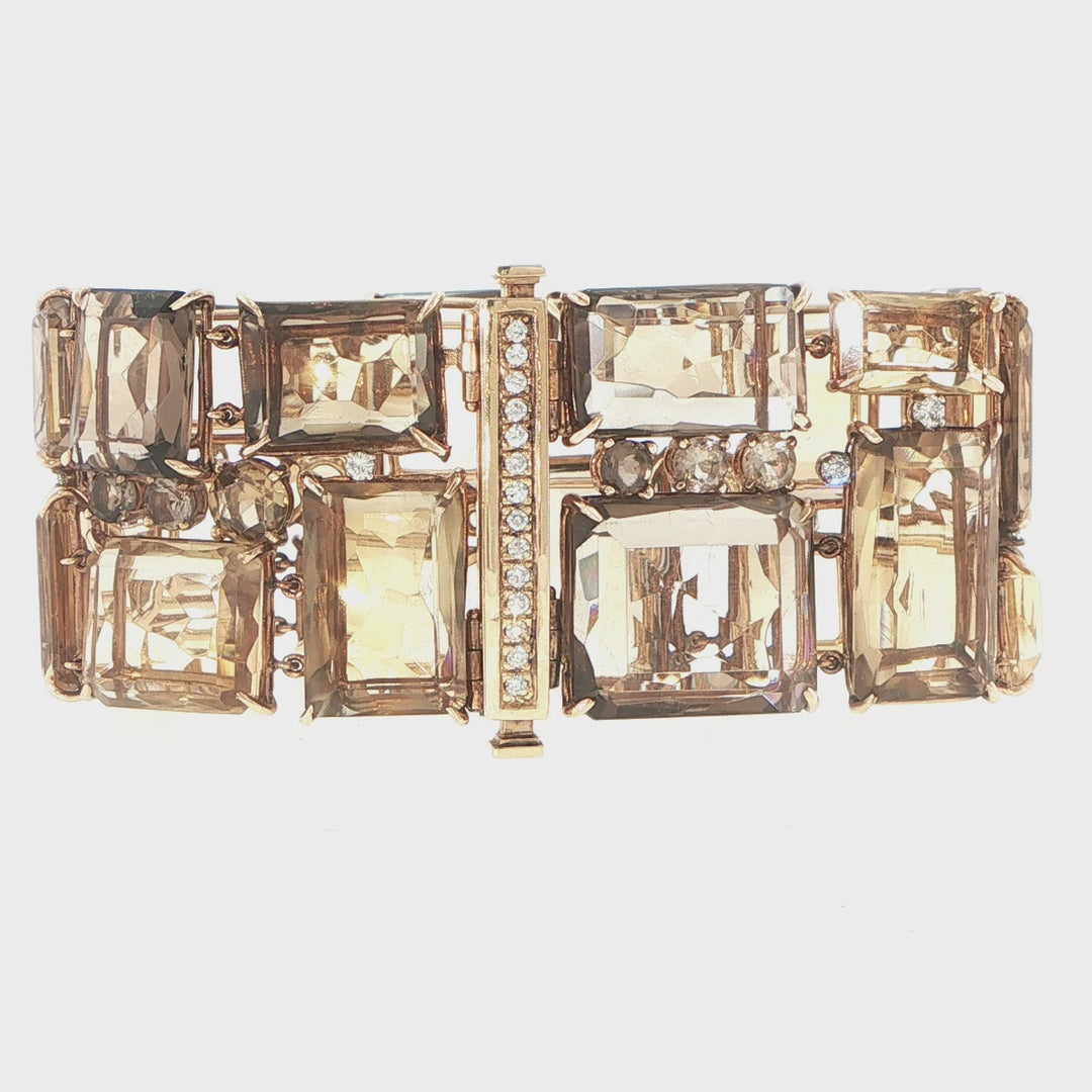 14K Yellow Gold Citrine & Smoky Quartz Diamond Bracelet