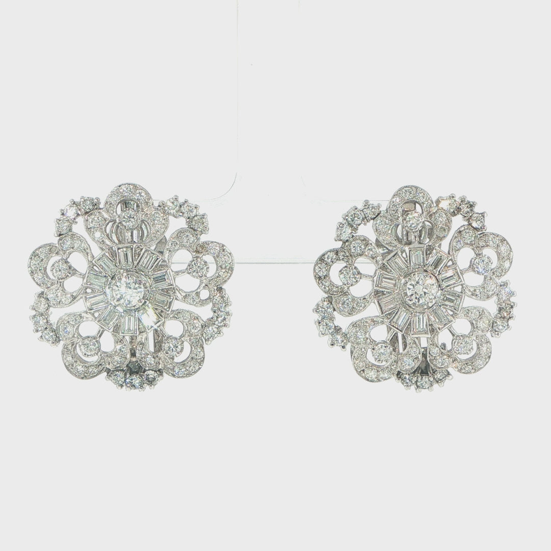 Vintage Platinum Diamond Cluster Earrings