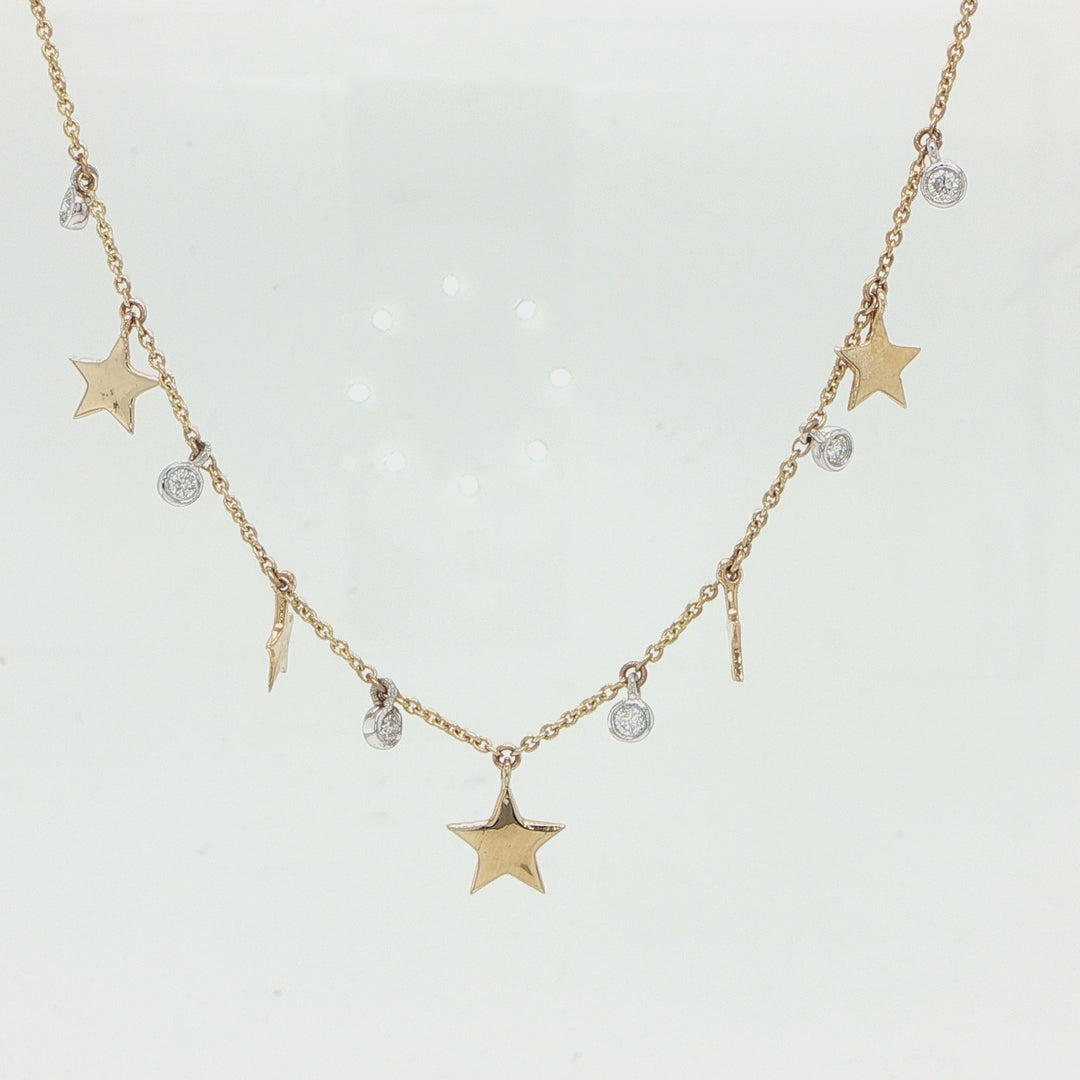 14K Two-Tone Gold Diamond Star Station Necklace – 0.11 CTW