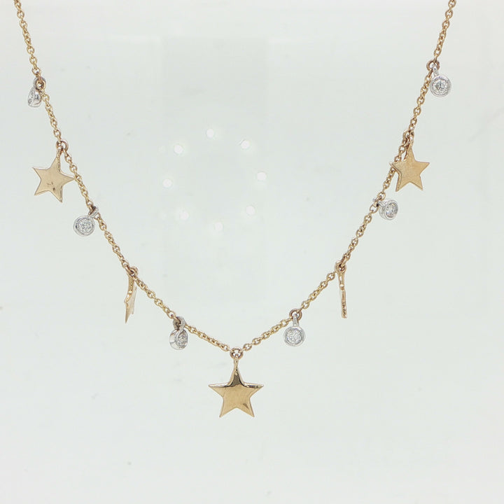 14K Two-Tone Gold Diamond Star Station Necklace – 0.11 CTW