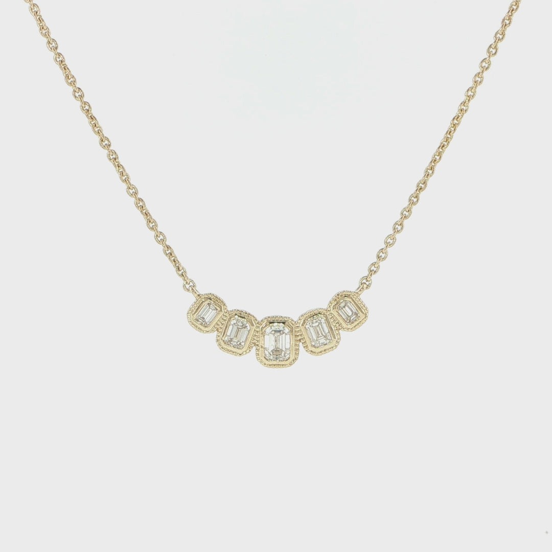 14K Yellow Gold Emerald Cut Diamond Bezel Necklace