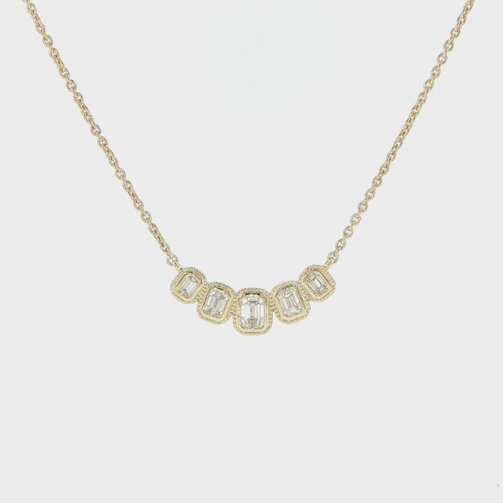 14K Yellow Gold Emerald Cut Diamond Bezel Necklace