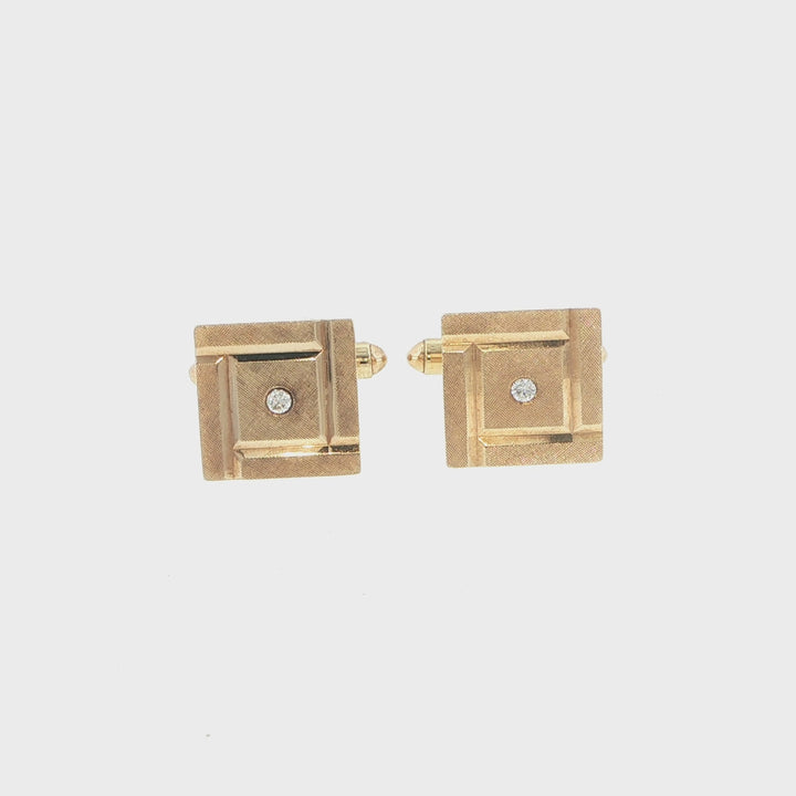 14K Yellow Gold Florentine Texture Diamond Cufflinks