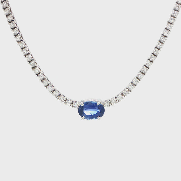14K White Gold Sapphire & Diamond Tennis Necklace