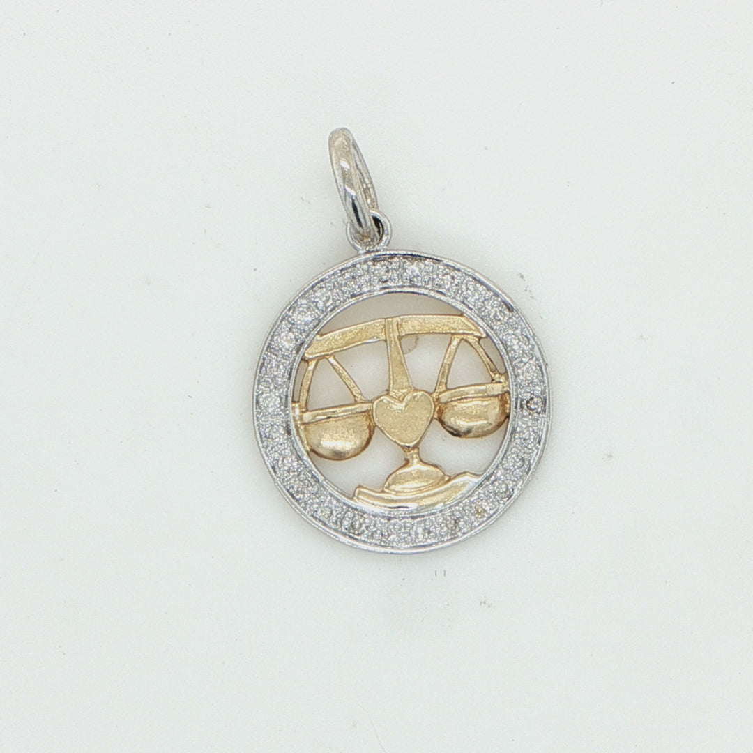 18K Two-Tone Libra Zodiac Pendant with Diamonds