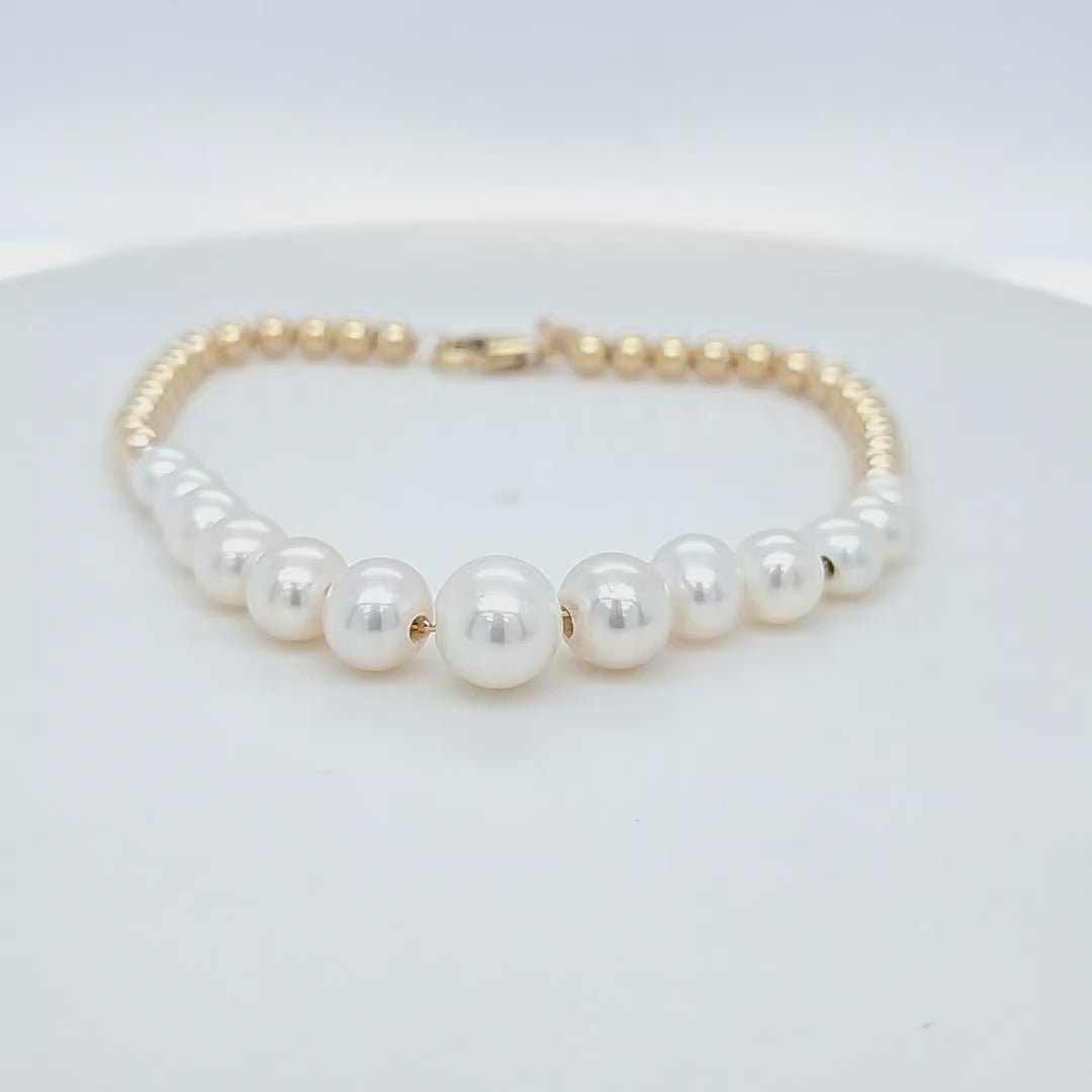 Graduated Pearl and Gold Bead Bracelet
