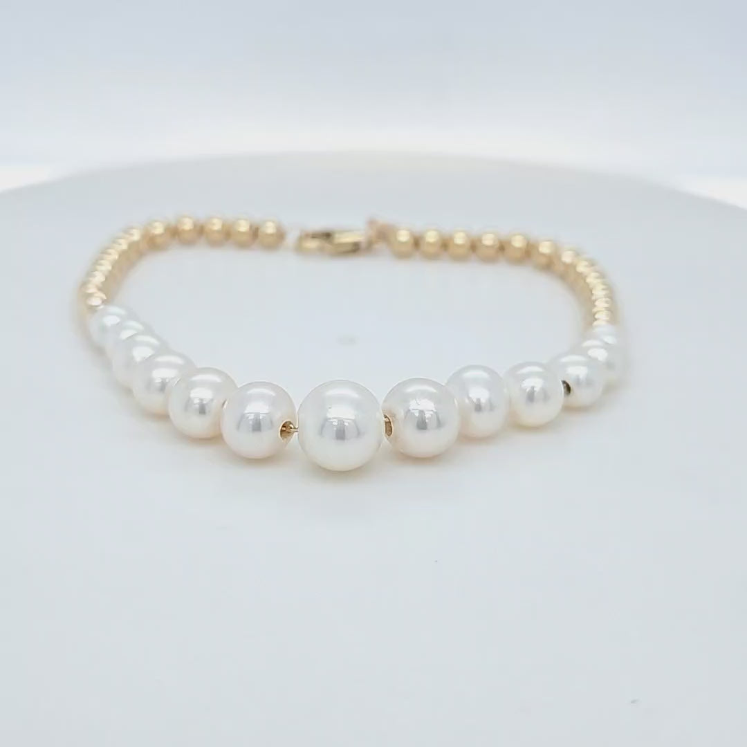 Graduated Pearl and Gold Bead Bracelet