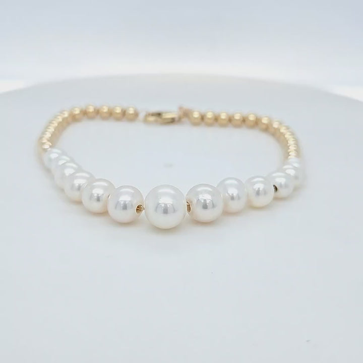 Graduated Pearl and Gold Bead Bracelet