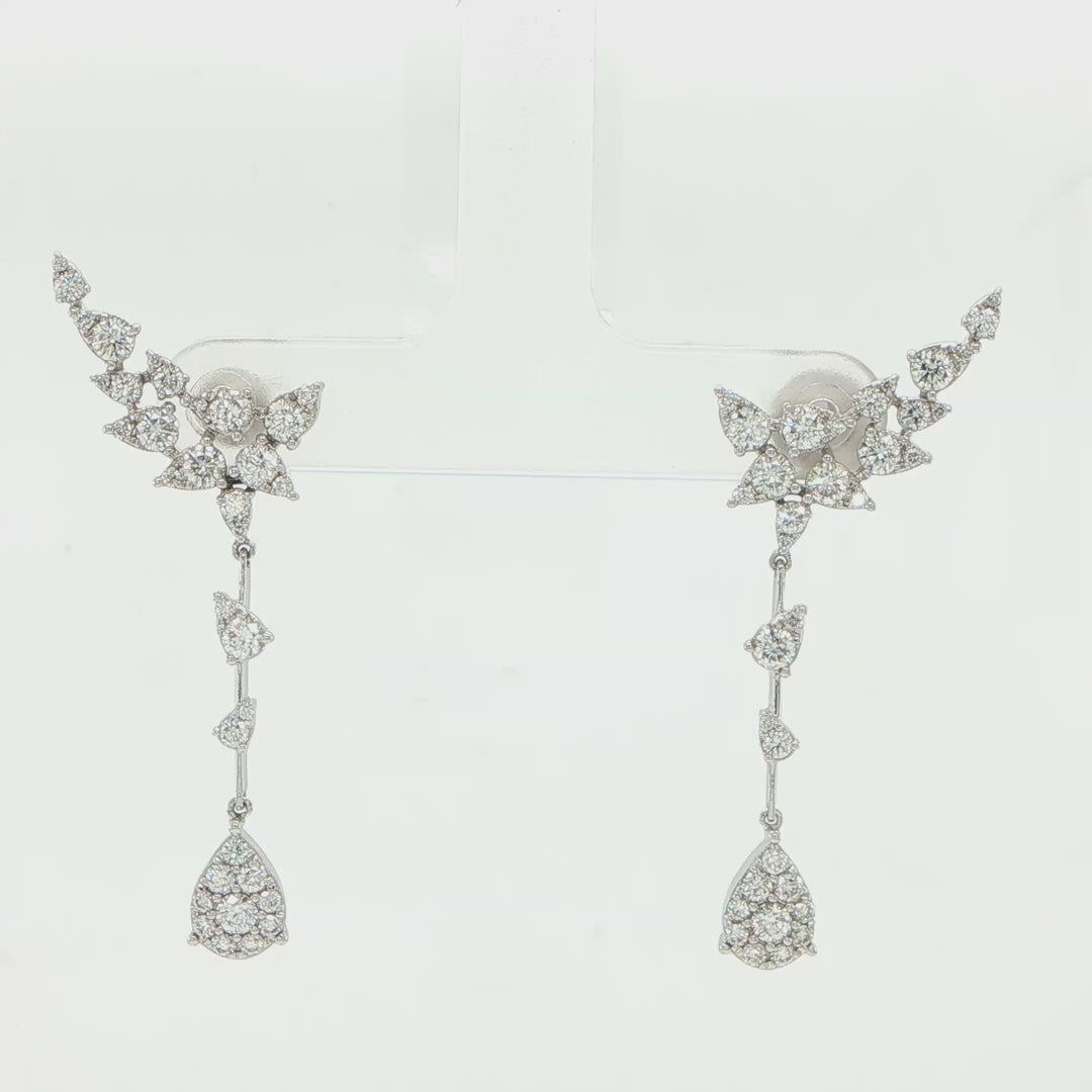 14K White Gold Diamond Crawler & Drop Earrings