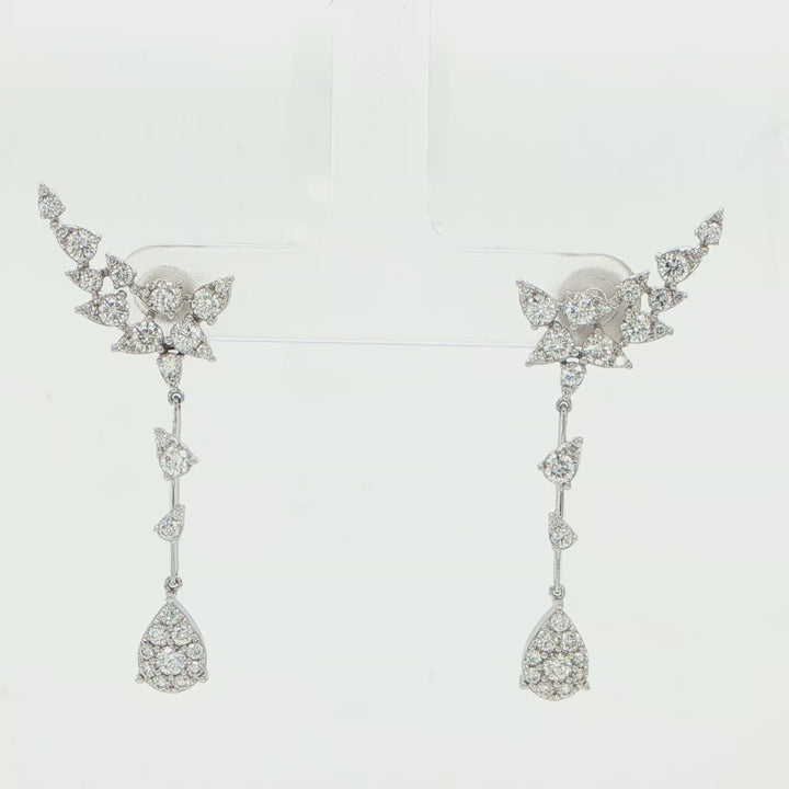14K White Gold Diamond Crawler & Drop Earrings