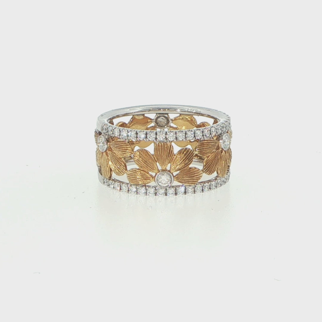 18K White & Yellow Gold Floral Diamond Fashion Ring