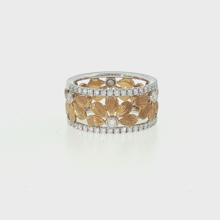 18K White & Yellow Gold Floral Diamond Fashion Ring
